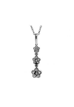 Graduated Dangling Triple Flower Pendant with Diamond Rounds Set in 18k White Gold