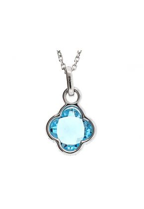 Clover Shaped Aquamarine Pendant with Single Diamond Halo Set in 18K White Gold
