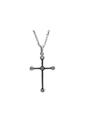 Cross Pendant with Micro Prong Set Diamond Rounds in 18k White Gold