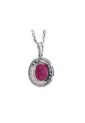 Solitaire Ruby Oval Pendant with Diamond Halo Set in 18K White Gold