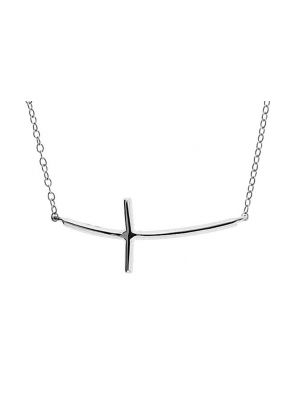 Sideways Cross Pendant with Diamond Rounds Set in 18K White Gold