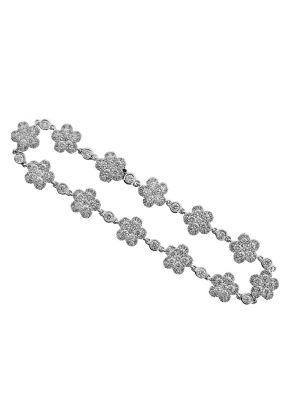 Flower Tennis Bracelet with Combination Set Round Diamonds in 18k White Gold