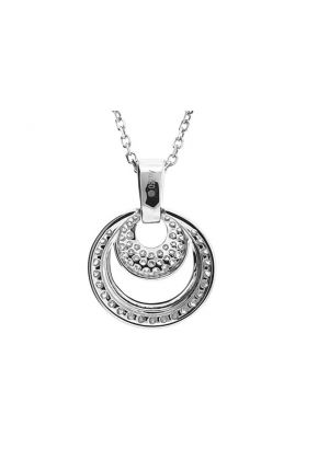 Graduated Double Circle Pendant with Diamond Rounds Set in 18k White Gold