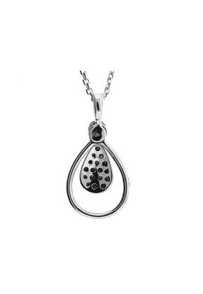 Drop Pendant with Pav?? Set Center of Black Diamonds Surrounded by Halo of Diamond Rounds in 18k White Gold