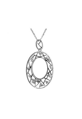 Oval Shaped Geometric Pendant with Diamond Rounds Set in 18k White Gold
