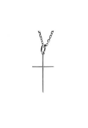 Thin Single Row Cross Pendant with Diamond Rounds Set in 18k White Gold
