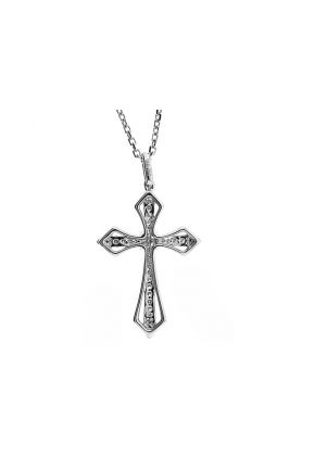 Cross Pendant with Diamond Rounds and an Outline Design in 18k White Gold