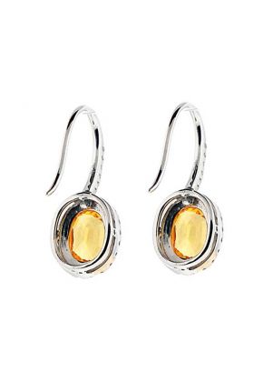 Yellow Topaz Hook Back Dangling Earrings with Diamond Halo in 18K White Gold