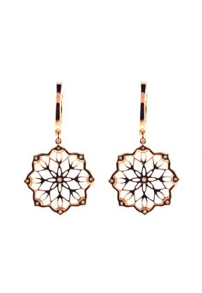 Dangling Lace Openwork Earrings with Diamonds Set in 18k Rose Gold