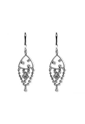 Dangling Hoop Earrings with Scattered Floating Diamonds Design in 18k White Gold