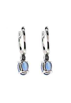 Oval Sapphire Dangling Hoop Earrings with Diamonds in 18k White Gold