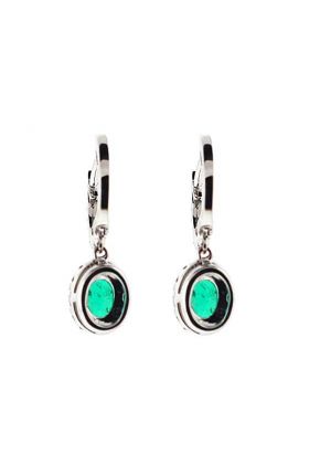 Diamond and Emerald Dangling Hoop Earrings in 18k White Gold