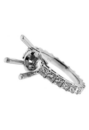 Single Row Eternity 1.76ct Princess Diamonds Semi Mount Engagement Ring 18kt White Gold