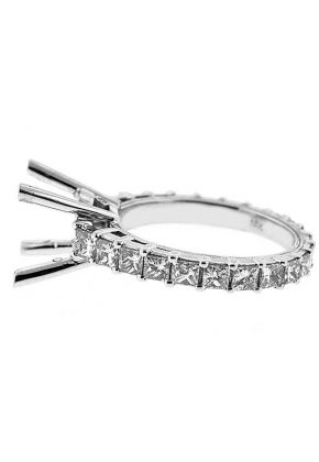 Single Row Eternity 1.76ct Princess Diamonds Semi Mount Engagement Ring 18kt White Gold