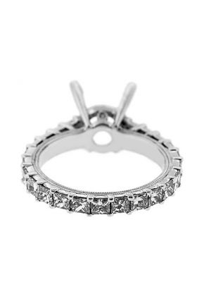Single Row Eternity 1.76ct Princess Diamonds Semi Mount Engagement Ring 18kt White Gold