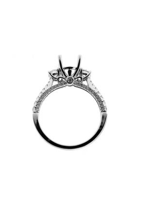 3 Sided 3 Stone Look With Hidden Diamond 0.61ct Semi Mount Engagement Ring 18kt White Gold