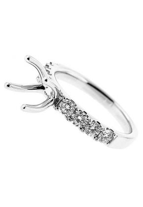 One Row Micro Prong Set 0.66ct Diamond Semi Mount Engagement Ring 18kt White Gold