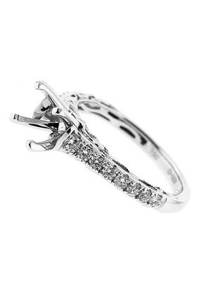 Single Row Sides Fligree Crafted with Milgrain 0.37ct Diamond Semi Mount Engagement Ring 18kt White Gold