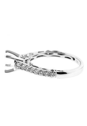 Single Row Sides Fligree Crafted with Milgrain 0.37ct Diamond Semi Mount Engagement Ring 18kt White Gold