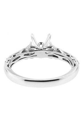 Single Row Sides Fligree Crafted with Milgrain 0.37ct Diamond Semi Mount Engagement Ring 18kt White Gold