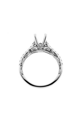 Single Row Sides Fligree Crafted with Milgrain 0.37ct Diamond Semi Mount Engagement Ring 18kt White Gold