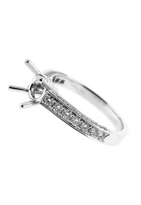 3 Sided One row Micro Prong Semi Mount Diamond Engagement Ring 18kt White Gold