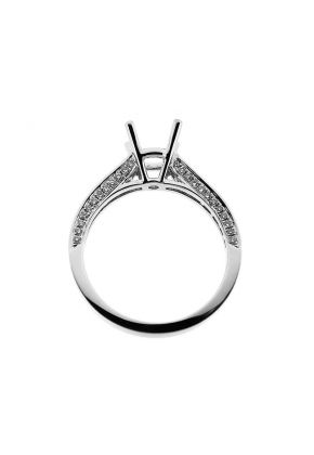 3 Sided One row Micro Prong Semi Mount Diamond Engagement Ring 18kt White Gold