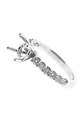U Prong Set Single Row Semi Mount Diamond Engagement Ring 18kt White Gold