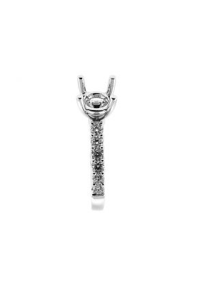 U Prong Set Single Row Semi Mount Diamond Engagement Ring 18kt White Gold