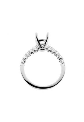 U Prong Set Single Row Semi Mount Diamond Engagement Ring 18kt White Gold