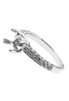 One Row With Scalloped Sides Micro Prong Set 0.35ct Diamond Semi Mount Engagement Ring 18kt White Gold