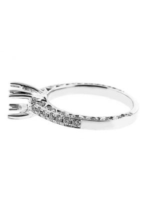 One Row With Scalloped Sides Micro Prong Set 0.35ct Diamond Semi Mount Engagement Ring 18kt White Gold