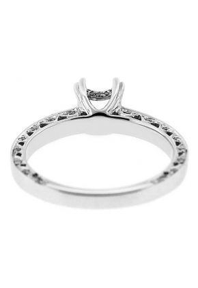 One Row With Scalloped Sides Micro Prong Set 0.35ct Diamond Semi Mount Engagement Ring 18kt White Gold