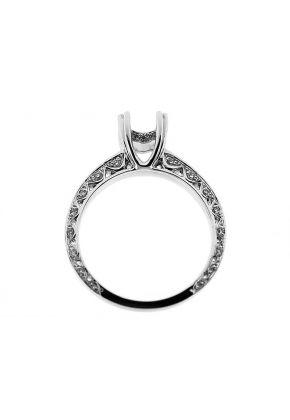 One Row With Scalloped Sides Micro Prong Set 0.35ct Diamond Semi Mount Engagement Ring 18kt White Gold