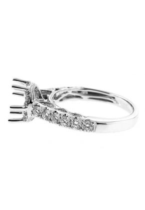 Side Halo Single Row Scallop Milligrain Sides Semi Mount Diamond Engagement Ring