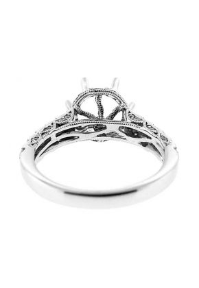 Side Halo Single Row Scallop Milligrain Sides Semi Mount Diamond Engagement Ring