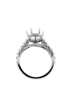 Side Halo Single Row Scallop Milligrain Sides Semi Mount Diamond Engagement Ring