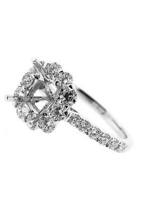 Cushion Halo Single Row Shank Diamond Engagement Ring Semi Mount