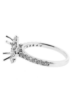 Cushion Halo Single Row Shank Diamond Engagement Ring Semi Mount