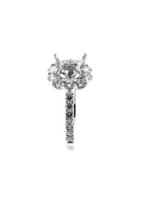Cushion Halo Single Row Shank Diamond Engagement Ring Semi Mount