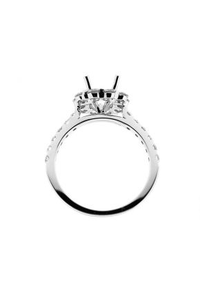 Cushion Halo Single Row Shank Diamond Engagement Ring Semi Mount