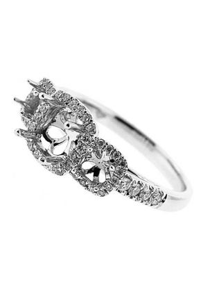3 Stone Halo Single Row Shank Diamond Engagement Ring Semi Mount