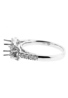 3 Stone Halo Single Row Shank Diamond Engagement Ring Semi Mount