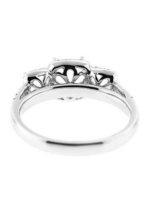 3 Stone Halo Single Row Shank Diamond Engagement Ring Semi Mount