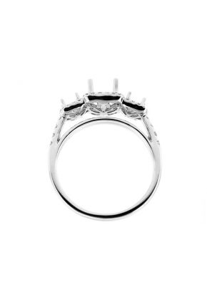 3 Stone Halo Single Row Shank Diamond Engagement Ring Semi Mount