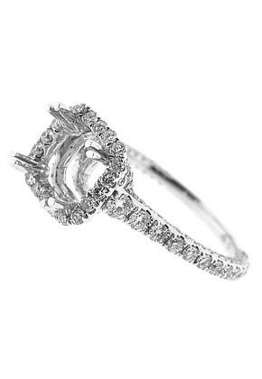 Square Halo Tiered Bottom Single Row Diamond Engagement Ring Semi Mount
