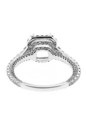 Square Halo Tiered Bottom Single Row Diamond Engagement Ring Semi Mount