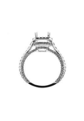 Square Halo Tiered Bottom Single Row Diamond Engagement Ring Semi Mount