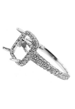 Rectangle Halo Pave Set Shank Diamond Engagement Ring Semi Mount