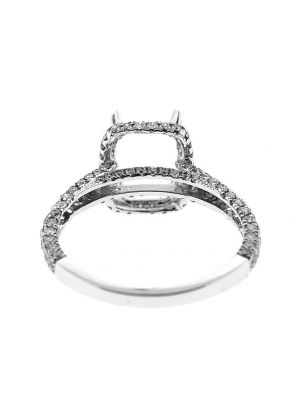 Rectangle Halo Pave Set Shank Diamond Engagement Ring Semi Mount